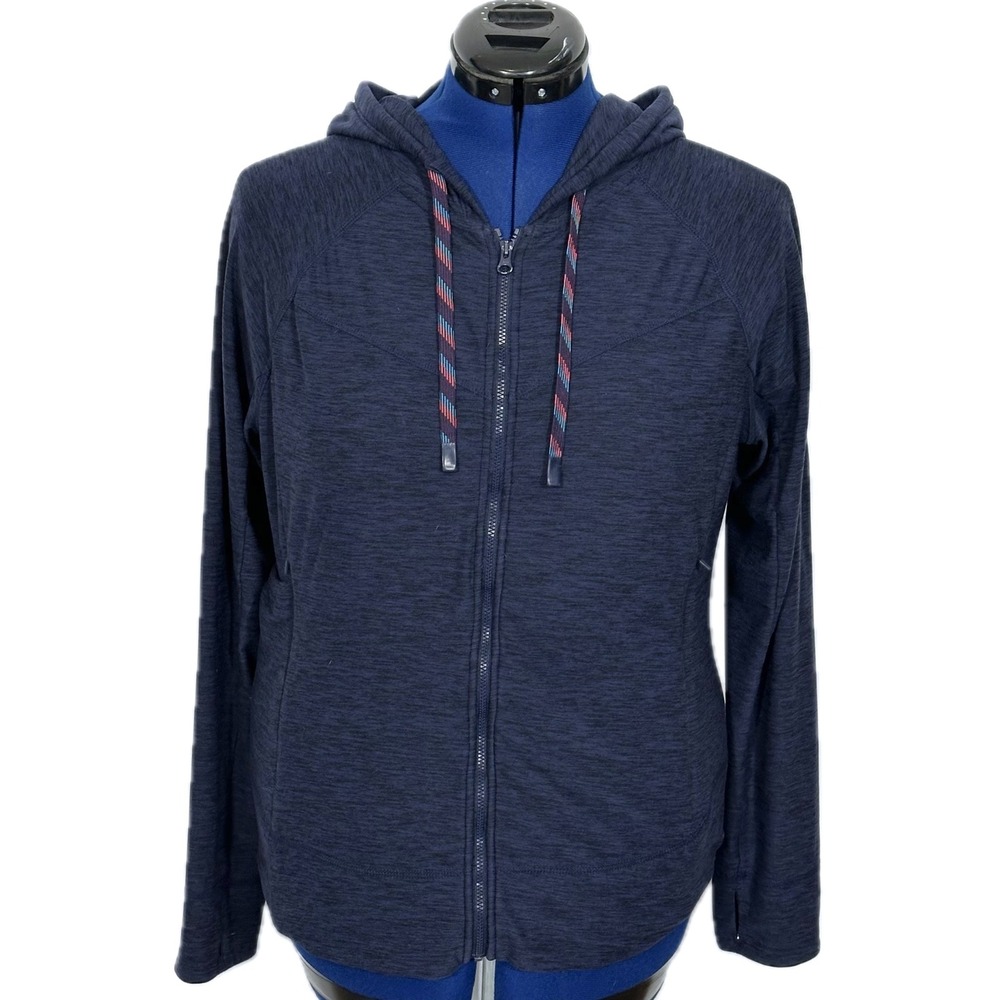 Title Nine Hoodie Hachiro Full Zip Thumbholes Large Navy Blue Space Dye Active